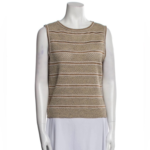 St. John Sport Metallic Striped Gold Knit Tank Too Size Small EUC - Picture 1 of 9